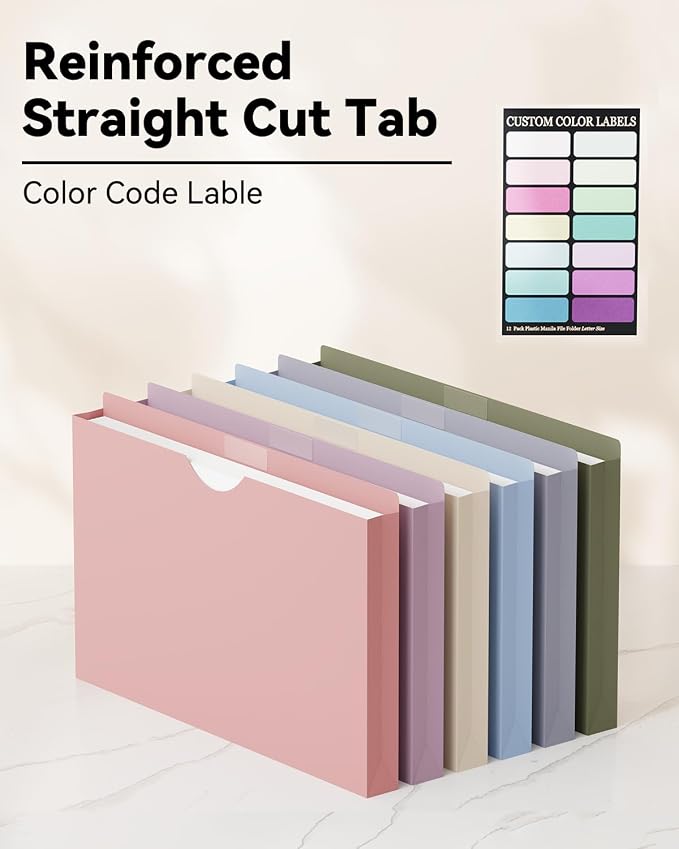 ANSOOK Plastic File Jackets File Pockets, 12 Pack Project File Folders - Image 5