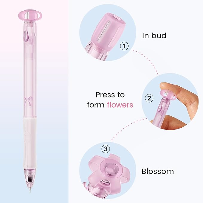 9 Pcs Gel Pens Black Ink, 0.7mm Fine Point, Smooth Writing Cute Blooming Flower Aesthetic Pens, Quick Dry Soft Touch Retractable Pens for Journaling, School Office Supplies Gifts for Women
