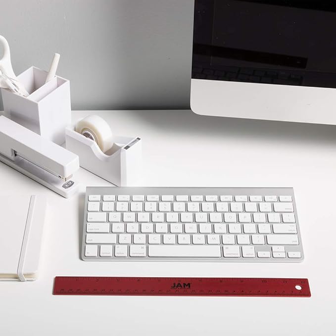 JAM PAPER Strong Aluminum Ruler - 12 Inch - Metal Ruler with Non-Skid Cork Backing - Red Metallic - Sold Individually-DeskLoop Office