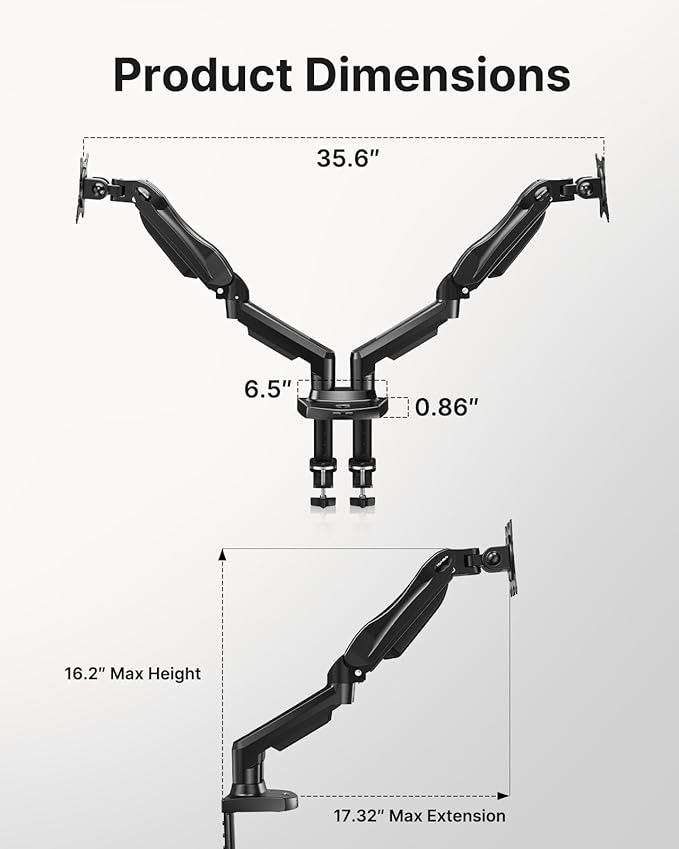 HUANUO Dual Monitor Stand - Full Adjustable Monitor Desk Mount Swivel Vesa Bracket with C Clamp, Grommet Mounting Base for 13 to 32 Inch Computer Screens - Each Arm Holds 4.4 to 19.8lbs-DeskLoop Office