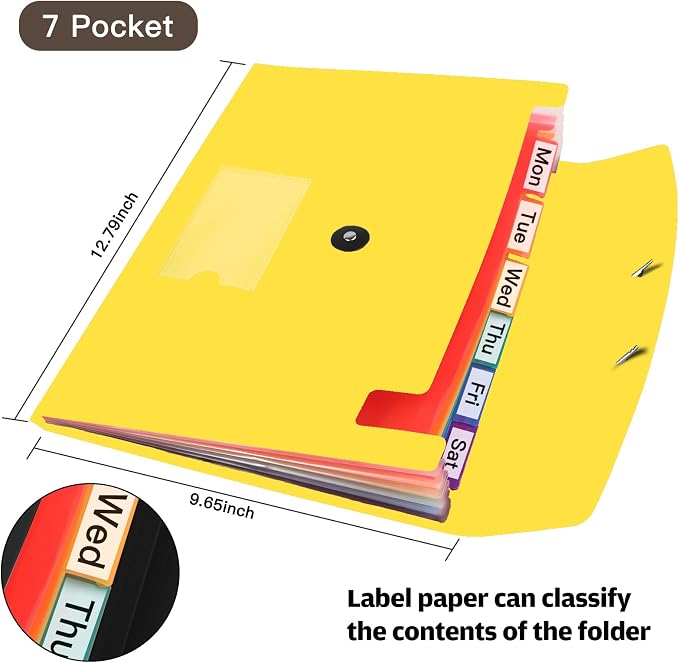 7 Pocket Accordian File Folders, Expanding File Folder A4 Letter Size Paper - Image 2