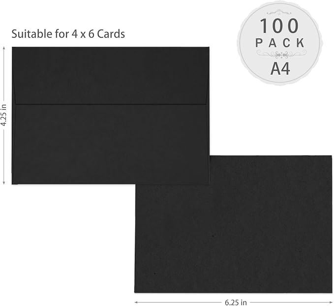 100 Pack A4 Black Envelopes 4x6 Self Seal, Goefun 120 GSM Printable 4.25 x 6.25 - Image 3