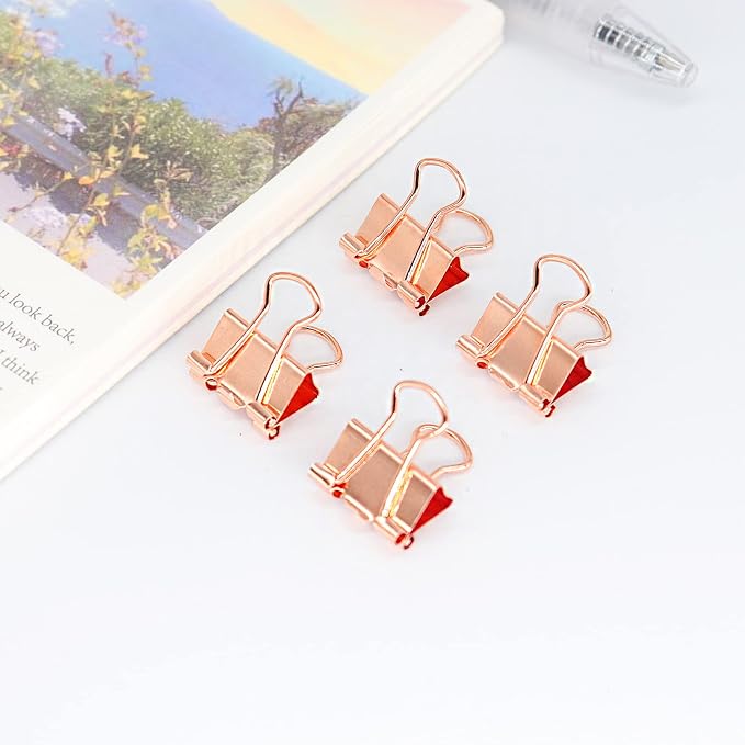 Rose Gold Binder Clips, Mini Paper Clip, Small Paper Clamps 15mm, 100 Pack - Image 3