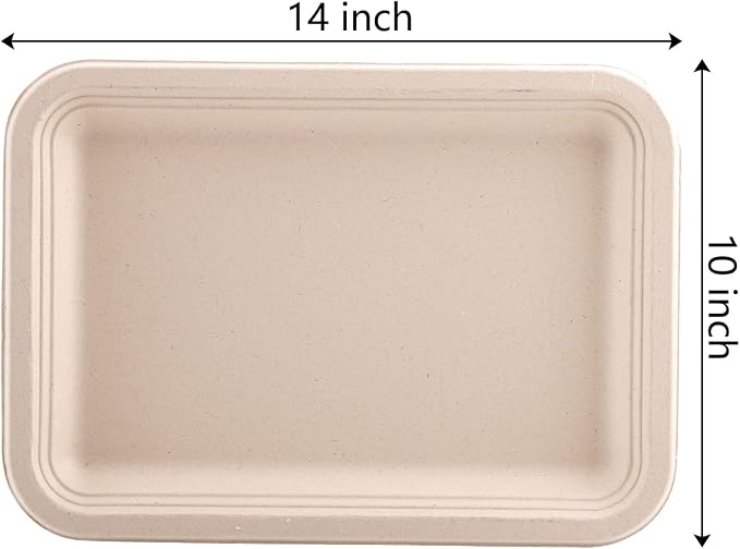 Lawei 50 Pack 14 Inch Biodegradable Paper Plates, Rectangle Compostable - Image 2