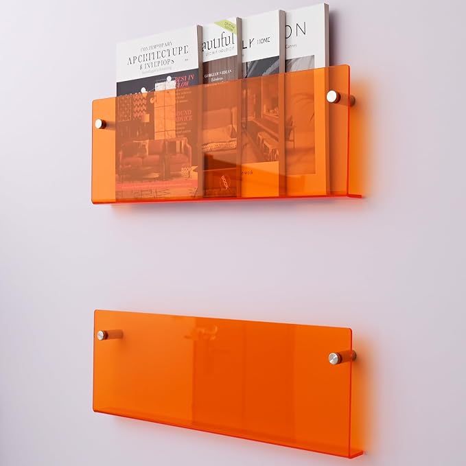 2 Pack Orange Acrylic Magazine Holder, Wall Mount Hanging Bookshelf Literature - Image 7