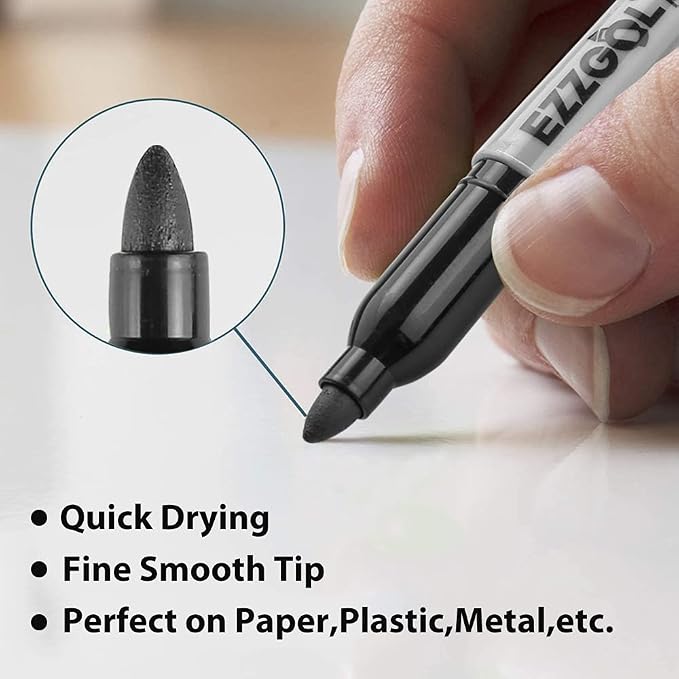 Ezzgol Permanent Markers Bulk, 72 Pack Black Permanent Marker Set, Fine Tip - Image 2