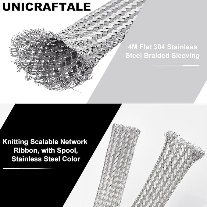 UNICRAFTALE 0.59" Wide Stainless Steel Braided Sleeving Braid 13.12 Feet Cable - Image 4