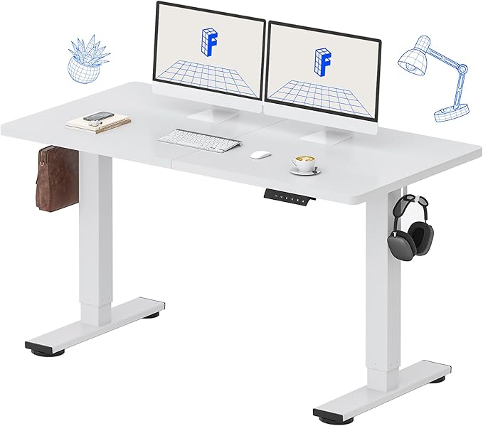FLEXISPOT Standing Desk 55 x 24 Inch Adjustable Height Desk Home Office Computer Workstation Sit Stand Desk, White Top + White Frame-DeskLoop Office