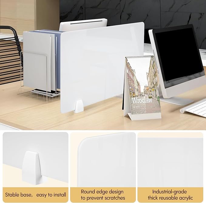 4PCS Acrylic Desk Dividers - 23.6”L x15.8”W White, Office Privacy Partitions with Clamps, Plexiglass Protective Shields for Offices Schools Call Centers-DeskLoop Office