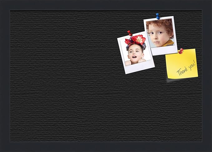 PinPix 19x13 Inch Cork Bulletin Board. This Decorative Framed Pin Board Comes with Solid Black Design and a Satin Black Frame. Ideal for Home Office Decor or Message Board (PinPix-622)-DeskLoop Office