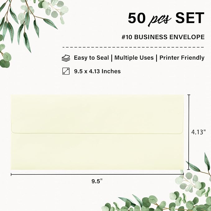 50 Pack #10 Business Envelopes, Self Seal Standard Ivory Envelopes - Image 2