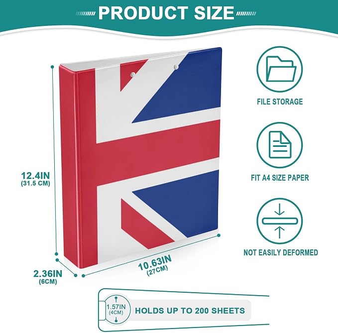 British Flag 3-Ring Binder, 1.5 Inch D-Ring Organizer Folder Clipboard Binder - Image 5