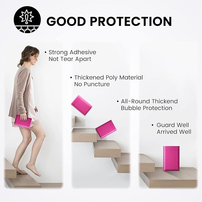 Fuxury Bubble Mailers 4x8" Pink Padded Envelopes 19200 Pack Bulk Strong - Image 7
