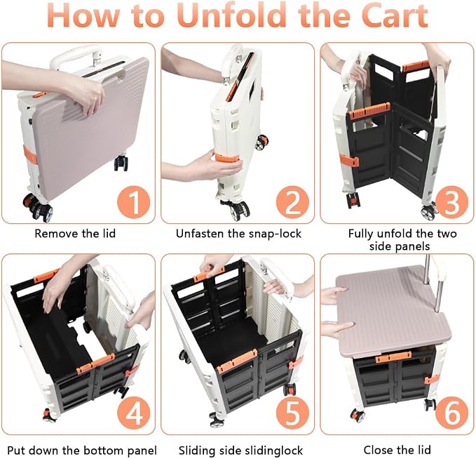 FELICON SELORSS Foldable Utility Cart Folding Portable Rolling Crate-White | - Image 4