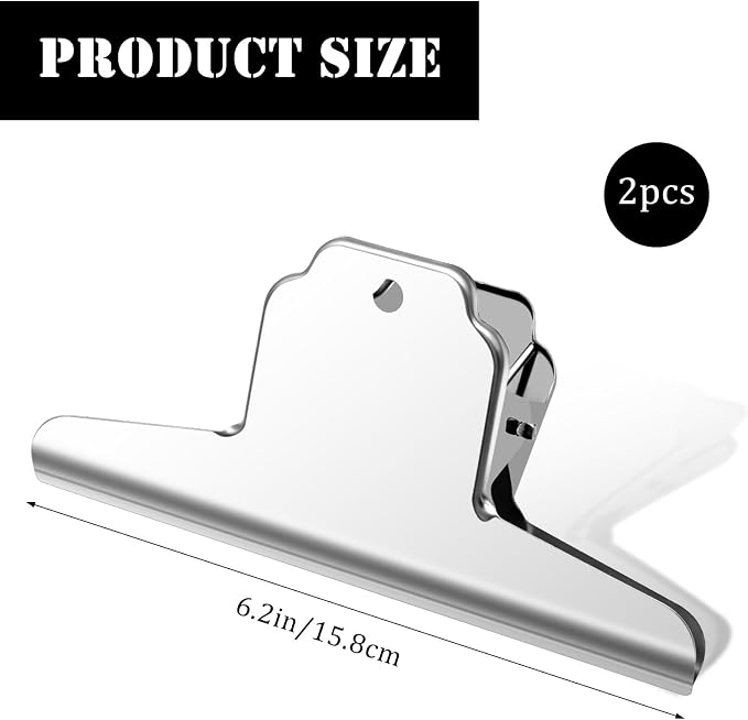 2 Pack Dog Food Bag Clip, 6.3 Inch Extra Large Stainless Steel Metal Bag Clips - Image 2