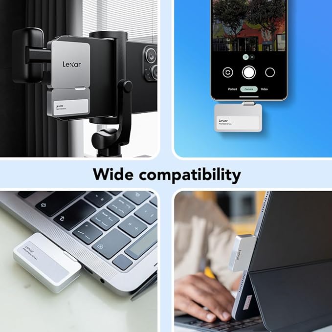 Lexar 1TB Professional Go Portable SSD w/Hub, Supports Apple 4K 60fps ProRes, Up to 1050MB/s, USB 3.2 Gen 2, Rugged, IP65, Ultracompact, Compatible w/iPhone 15/16, External SSD (LSL400S001T-RNSNU)-DeskLoop Office