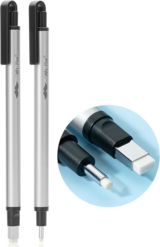 Mr. Pen- Pen Style Eraser Set, 2 Pack, Square & Round Tip | Precision Pencil by MrPen