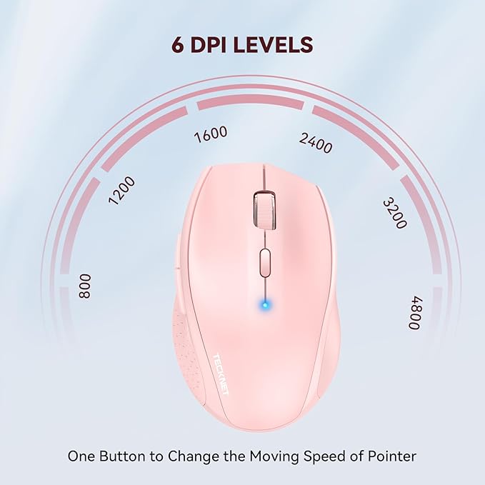 TECKNET Bluetooth Mouse, 4800 DPI Wireless Mouse, 2-Year Battery 6 Adjustable DPI, 6 Buttons Compatible with Laptop/Windows/Computer - Pink-DeskLoop Office