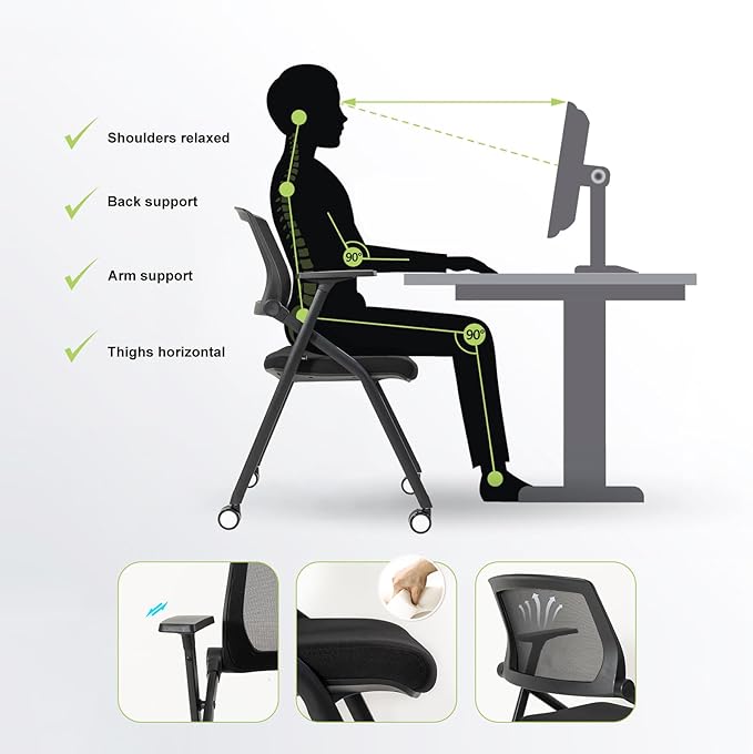 50 Pack Conference Room Chairs with Wheels and Sliding Armrest,Foldable Nesting Chair for Office School Church Waiting Room Black-DeskLoop Office