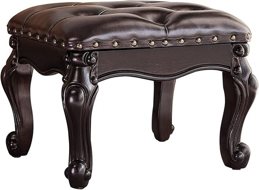 Foot Stool Ottoman Foot Rest Microfiber Leather Upholstered Footstool for Sofa, Living Room, Entryway, Solid Wood Stool (Dark Brown)-DeskLoop Office