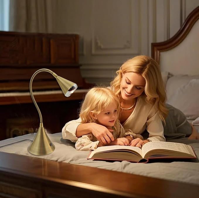 HomeFocus Desk Lamp,Bedside Table Lamp,Dimmable Task Light,Flexible Gooseneck Lamp,3-Touch Brightness & Eye-Caring Reading Light,LED Desk Lamp for Home,College Dorm,Reading,Metal,(Gold).-DeskLoop Office