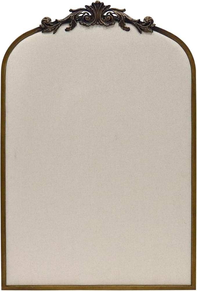 Arch Fabric Pinboard, Antique Gold Bulletin Boards 24"x36", Vintage Cork Board with Ornate Iron Frame for Wall Unique Display, Organization and Decor Options-DeskLoop Office