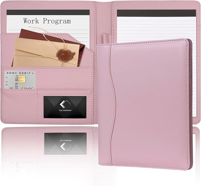 Leather Portfolio Binder 5 x 8, Mini Soft Leather Padfolio A5 Business Binder by Hehyxade