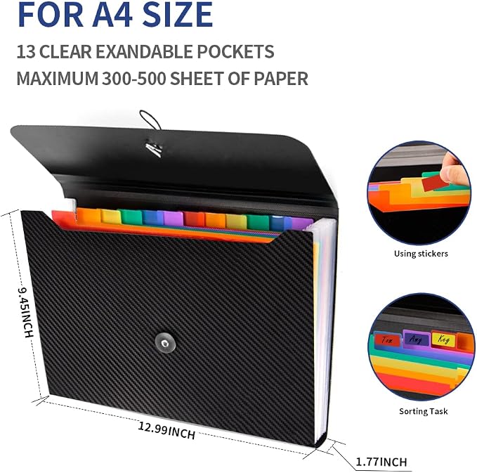 2Pcs Expanding File Folder, 13 Pockets Accordion File Holder Organizer - Image 3