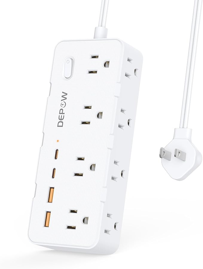 2 Prong Power Strip, 2 to 3 Prong Outlet Adapter with 8 AC & 4 USB Ports (2 USB C), 5FT Extension Cord, 1700J Two Prong Surge Protector, Wall Mountable, Ideal for Old House Non-Grounded Outlets-DeskLoop Office