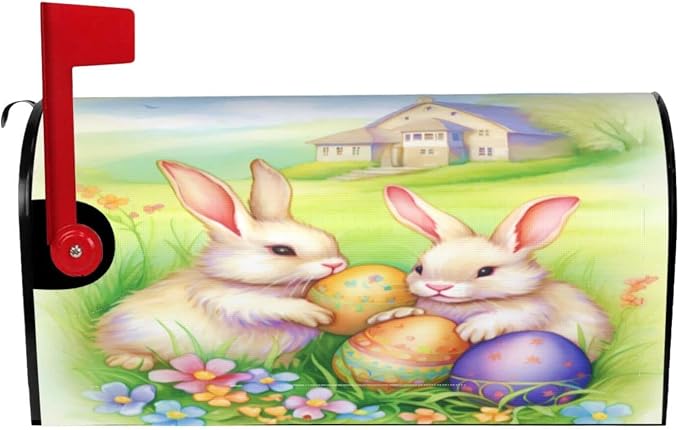 Ouqiuwa Vintage Easter Bunnies Eggs Soft Welcome Magnetic Mailbox Cover - Image 9