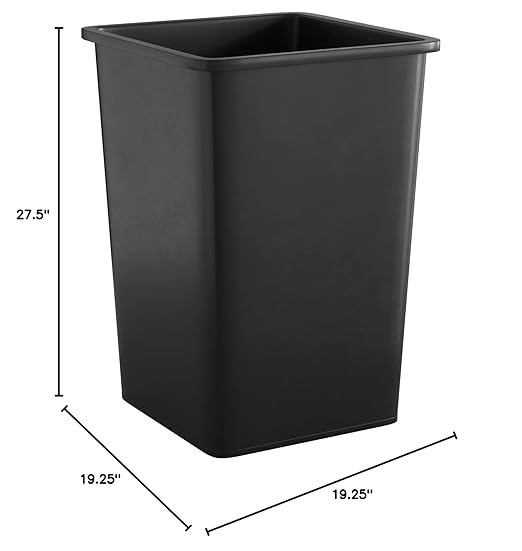 35 Gallon Black Square Commercial Trash Can-DeskLoop Office
