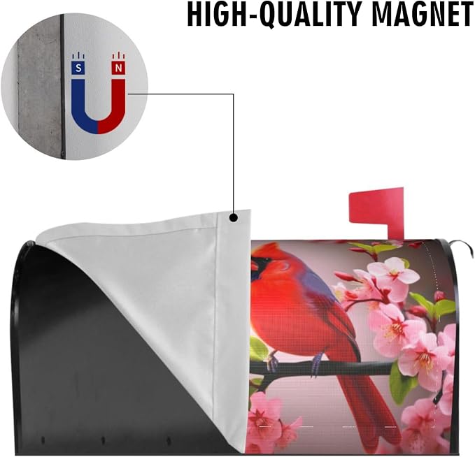 Cardinal Flowers Mailbox Covers, Spring Summer Sakura Red Birds 18" X 21" - Image 5