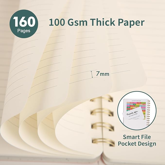 Spiral Notebook-5.75" x 8.125" College Ruled Journal with Inner Pockets and 160 Pages,PU Leather Cover Business Journal, Twin-Wire Binding Notebook Perfect for Office & Home School Supplies-DeskLoop Office