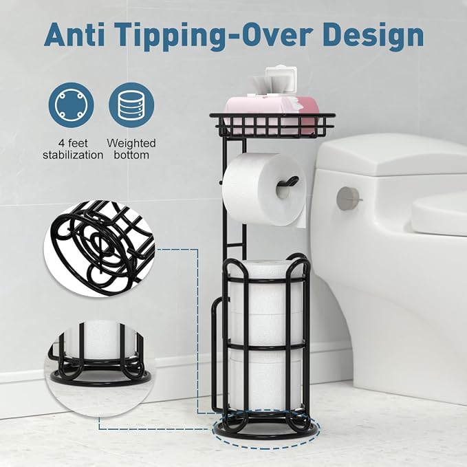 Toilet Paper Holder Stand with Shelf Tissue Holders - Image 4