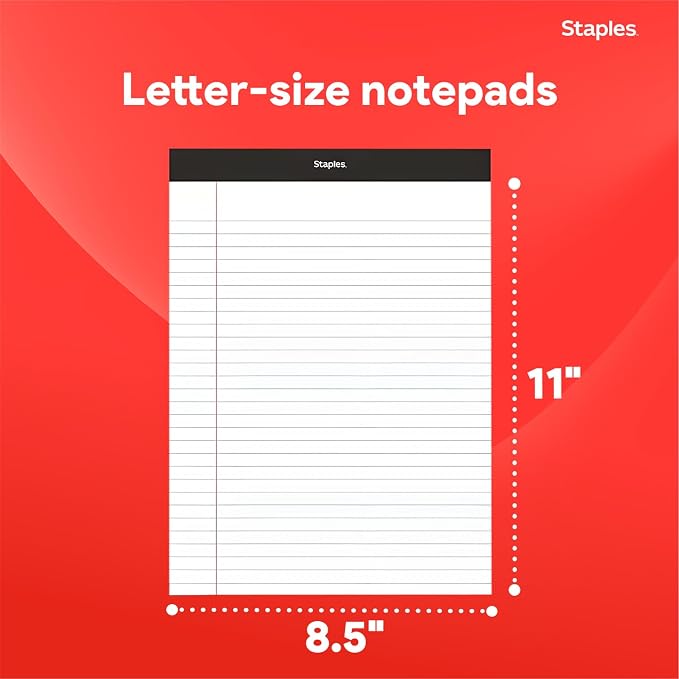 STAPLES Legal Pads, 8.5” x 11”, Wide Ruled, Perforated, 50 Sheets/Pad - Image 3