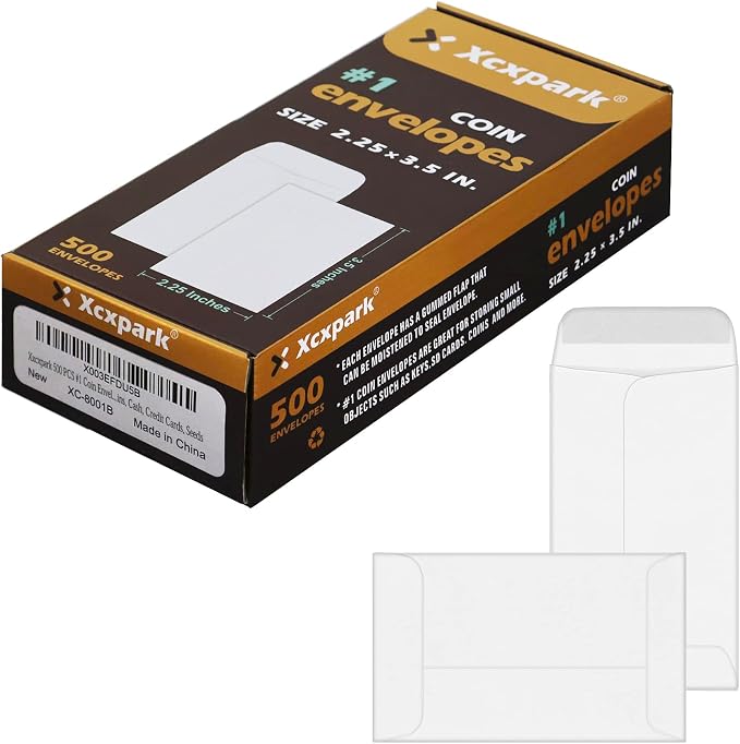 Xxcxpark 500 PCS #1 Coin Envelopes, 2-1/4'' x 3-1/2'' inches White Kraft by Xxcxpark