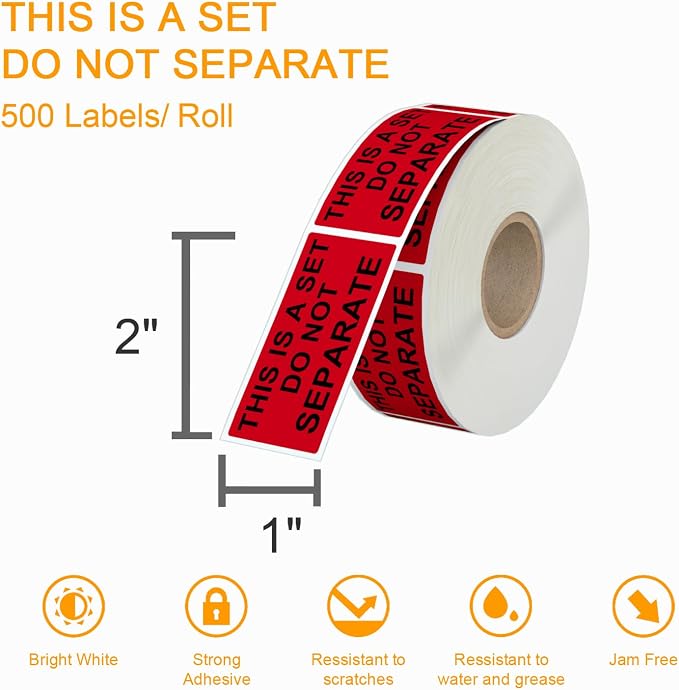 12 Rolls 1" x 2" Warning Label, This is a Set Do Not Separate Dark Red Packing - Image 3