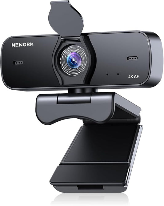 4K Webcam for PC with Sony Sensor, Auto Focus & Privacy Cover, Ultra HD 4K Streaming Camera, 2 Noise-Cancelling Mics, USB Plug & Play, 77° FOV, Web Camera for Zoom, Skype, Teams, Video Calling