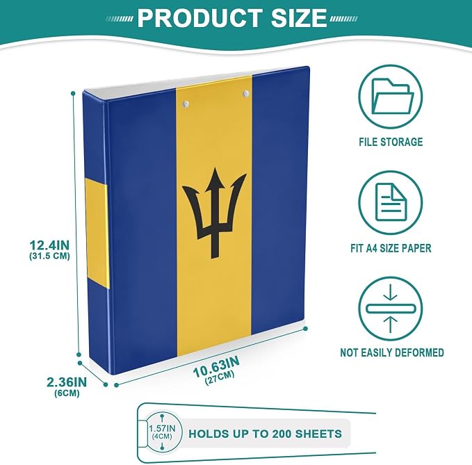 Barbados Flag 3-Ring Binder, 1.5 Inch D-Ring Organizer Folder Clipboard Binder - Image 5