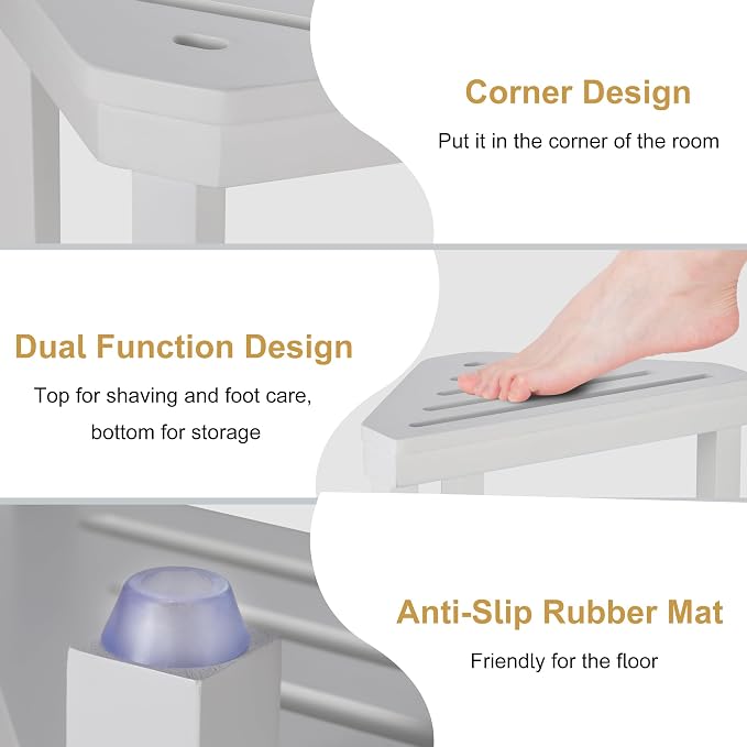 Boulphia Shower Foot Rest 14in, Acacia Wood Shower Stool - Image 5