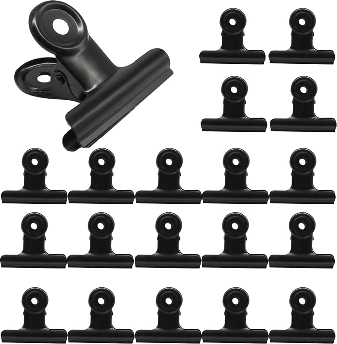 Bonsicoky 20 Pack Black Bulldog Clips, 2 inch / 51mm Mini Metal Hinge Clips by Bonsicoky