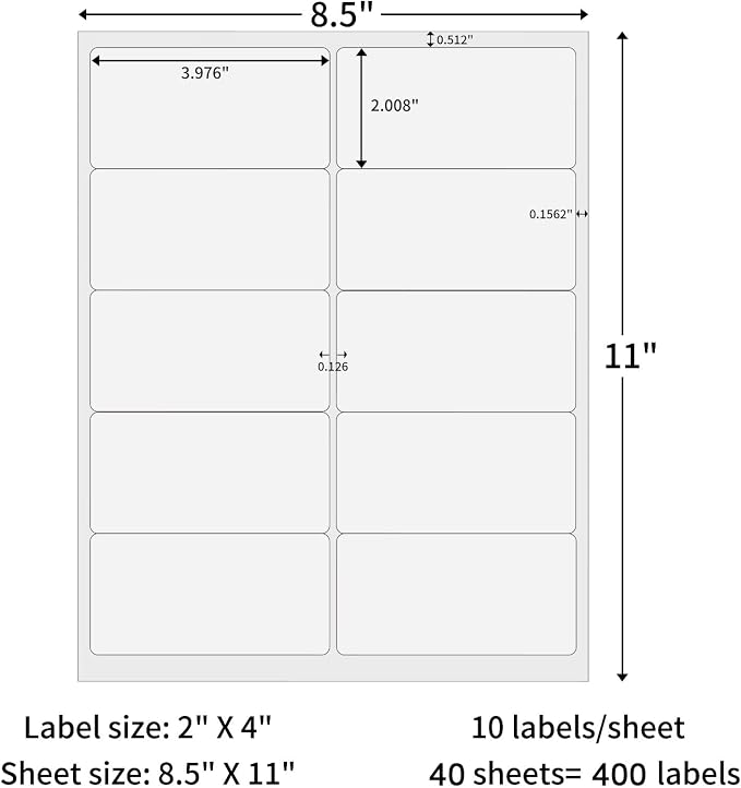 2" x 4" Shipping Labels 400 Labels, 40 Sheets Address Labels, Sticker Paper - Image 2