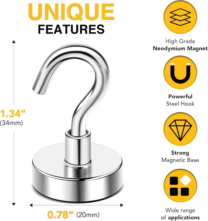 DIYMAG Magnetic Hooks, 50 LB Heavy Duty Magnet - Image 2