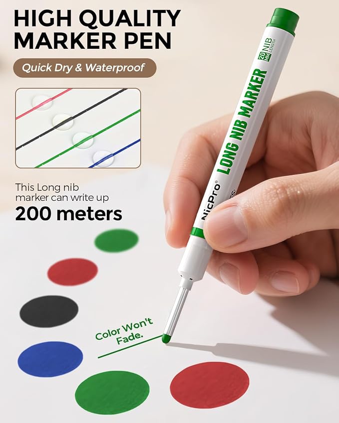Nicpro 8 PCS Long Nib Marker Pens, 20mm Deep Hole Marker, Quick Dry & - Image 4