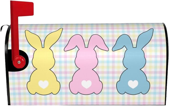 Cute Easter Bunny Mailbox Covers, Colourful Buffalo Plaid Rabbit Decorations by Yomane
