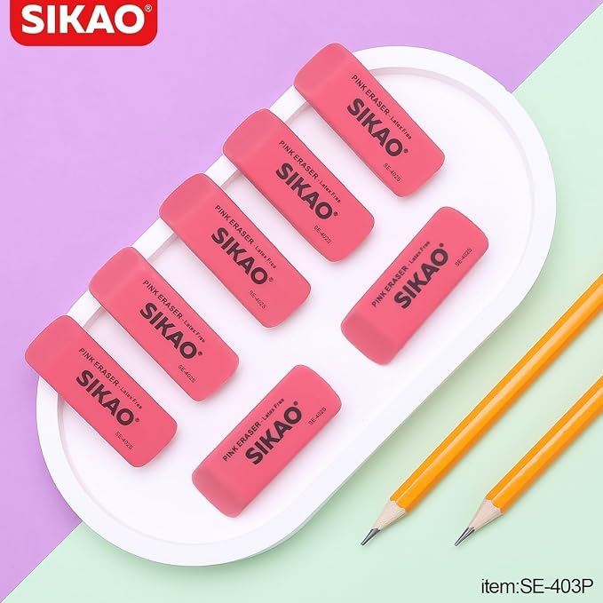 Pink Erasers, 6 Pack Pencil Erasers | Latex-Free & Smudge-Free Beveled Rubber - Image 8