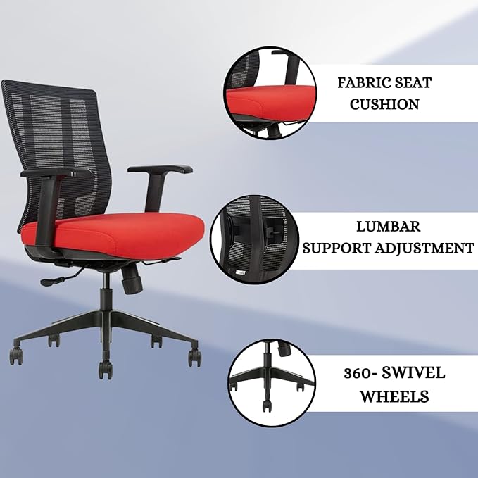 Bitchair Ergonomic Mesh Conference Room Chair - Adjustable Lumbar Support Computer Desk Chair Height Adjustable Arms - Seat Depth Adjustable Executive Office Chair - Black (Red) (Pack of 1)-DeskLoop Office