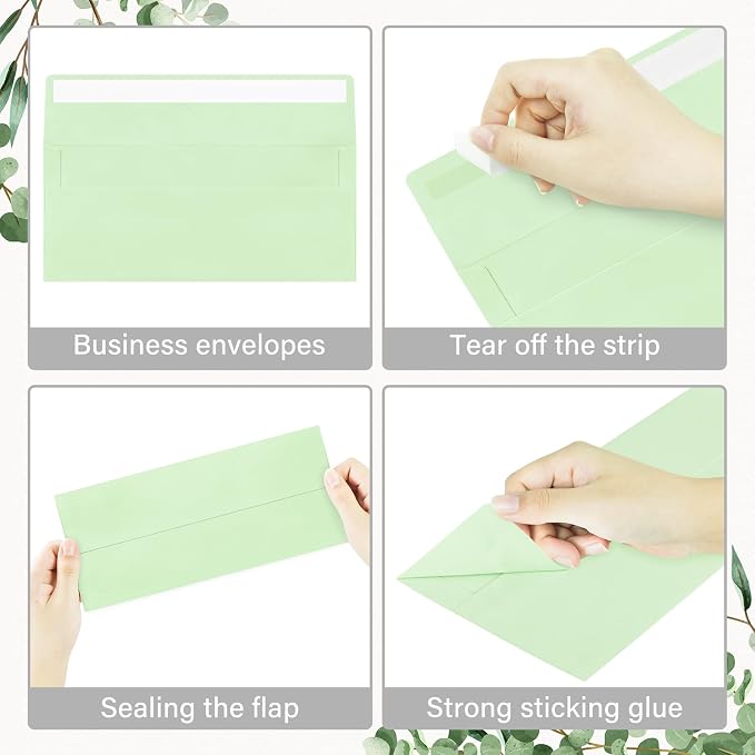 50 Pack #10 Business Envelopes, Self Seal Standard Light Green Envelopes - Image 4