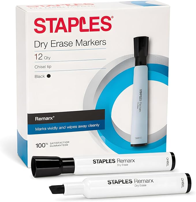 STAPLES Low Odor Dry Erase Markers, Chisel Tip, 12 Pack – Remarx Bold by Staples