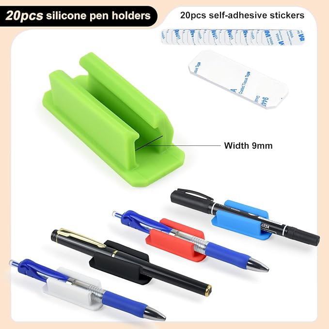 20 Pack Silicone Pencil Holders, Adhesive Pen And Marker Holders，Colorful | - Image 4